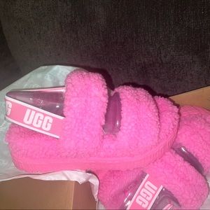 UGG pink fluffita slides.